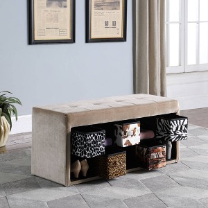 Ore International Velour Multi - Purpose Storage Bench Beige: Cotton Upholstered, MDF Frame, Dry Dust Care - 1 of 4
