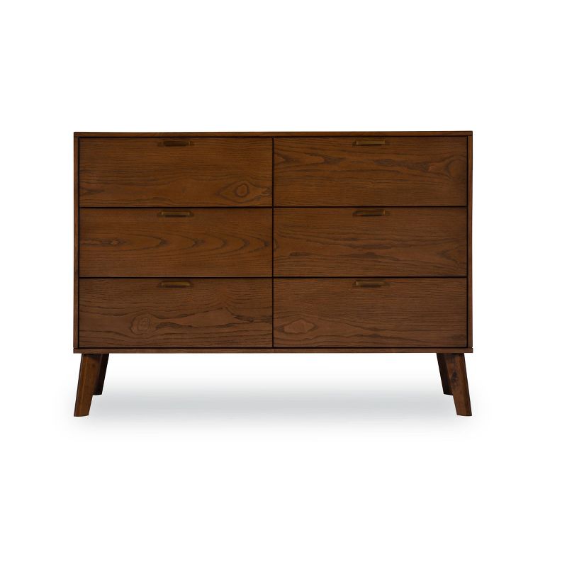 Reid Mid-Century Modern Wood 6 Drawer Chest Dresser Walnut - Linon, 2 of 14
