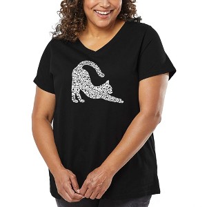 LA Pop Art Stretching Cat - Women's Word Art V-Neck - 1 of 4