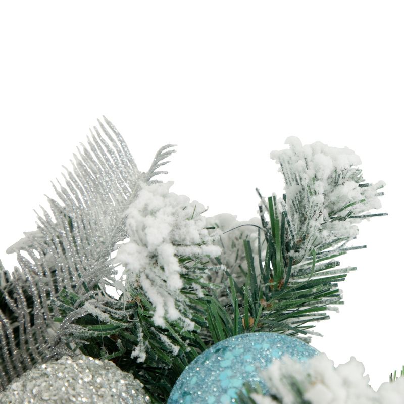 Northlight Flocked Pine with Teal and Silver Ornaments Artificial Christmas Wreath, 24-Inch, Unlit, 3 of 4