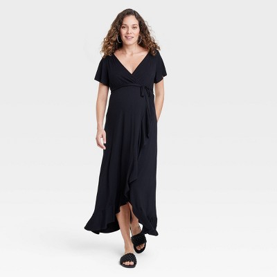 Image of Flutter Short Sleeve Knit Maxi Maternity Empire Waist Dress - Isabel Maternity by Ingrid & Isabel™ Black M