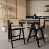 Set of 2 Cane-Style 27 Inch Bar Stool, PE Rattan Armrest Bar Stool with Foam-Padded Fabric Seat, Bar Stool with Rubberwood Frame-Coolbibila - 3 of 4
