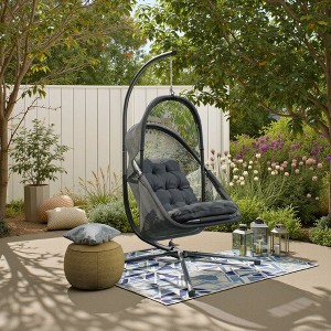 Royal Hampton Patio Hanging Swing Chair | Cushioned Dark Gray Mesh - 1 of 4