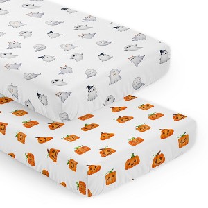 Sweet Jojo Designs Boy, Girl, Unisex/Gender Neutral Fitted Crib Sheets Set Seasonal Halloween Ghosts and Pumpkins 2pc - 1 of 4