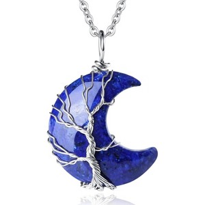 Crescent Moon & Tree of Life Necklace, Wire Wrapped Crystal Gemstone Jewelry for Women - 1 of 4