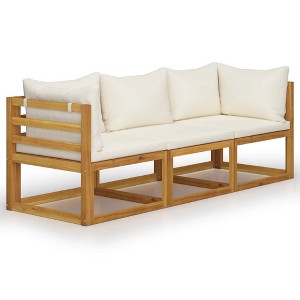 vidaXL 3-Seater Patio Sofa with Cream Cushions - Solid Acacia Wood Lounge Set Suitable for Outdoor Use - Requires Assembly - 1 of 4