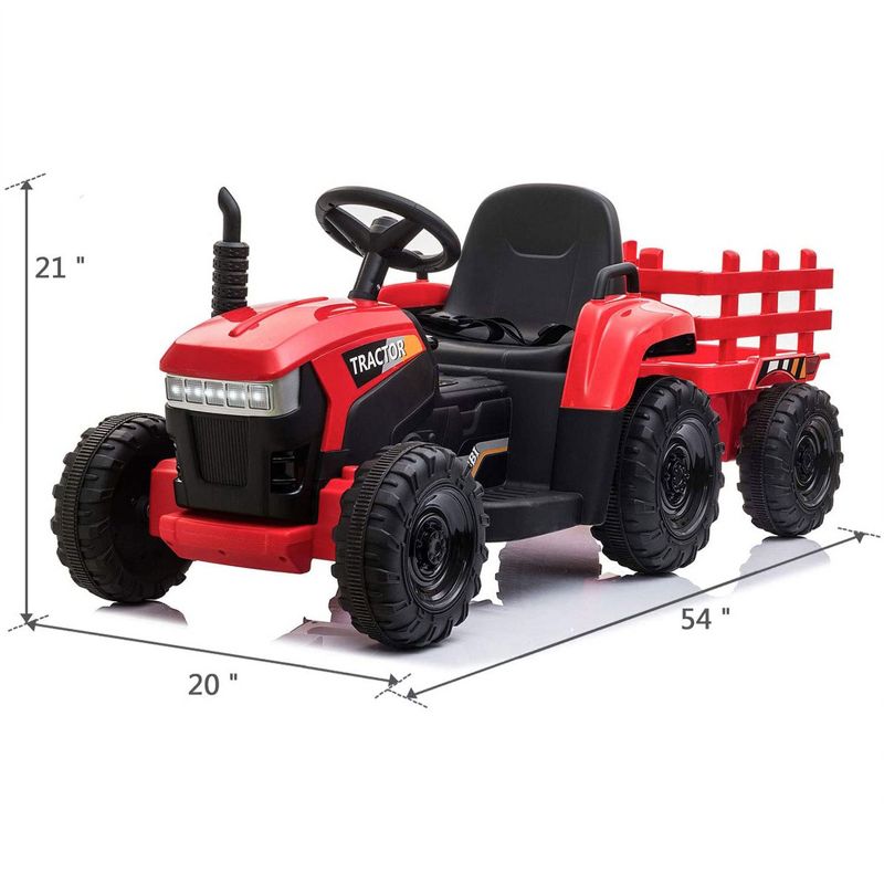 TOBBI 12V Electric Battery Powered Kids Ride On Tractor with Durable Trailer, 35 Watt Dual Motors, LED Lights, and USB Audio Functions, Red, 2 of 7