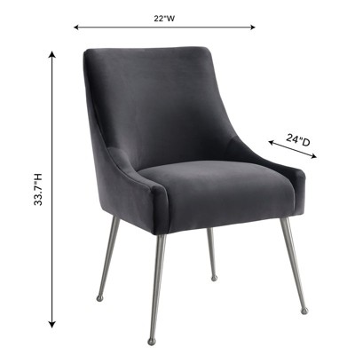 Beatrix 19" Grey Velvet Upholstered Side Chair with Silver Metal Legs