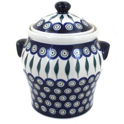 Blue Rose Polish Pottery Peacock Large Canister