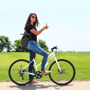 Kumasinova 700C Hybrid Bike,7 Speed Steel Frame Bicycle with Front & Rear Disc Brakes,Aluminum Rims,City Commuter Bicycle for Men & Women - 1 of 4