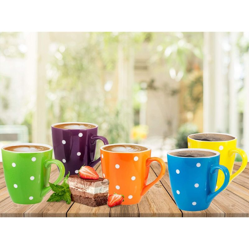 Bruntmor 16 Oz Large Ceramic Polka Dot Coffee Mug Set of 6, Multicolor, 6 of 7