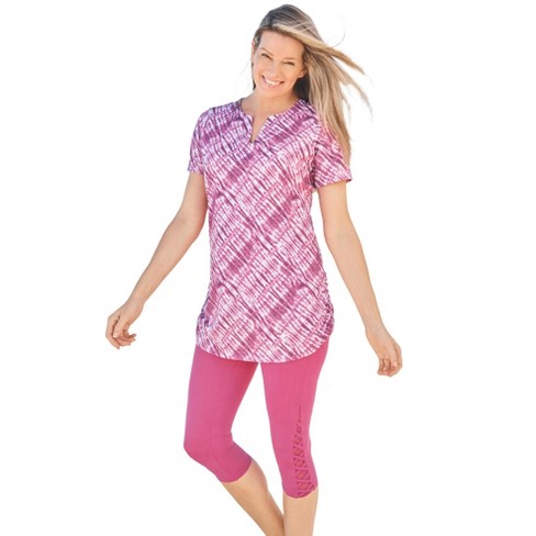 Swim 365 Women's Plus Size Split-neck Short Sleeve Swim Tee With Built-in  Bra, 28 - Pink Watercolor Stripe : Target