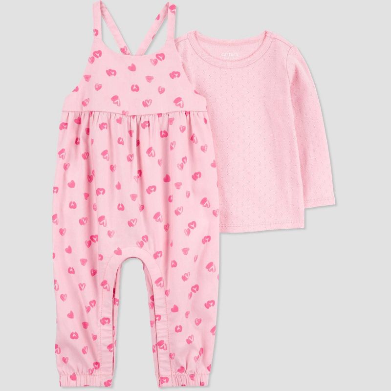 Carter&#39;s Just One You&#174; Baby Girls&#39; Hearts Striped Top &#38; Overalls Set - Pink, 4 of 8