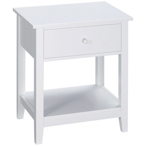 HOMCOM Modern Style Nightstand Side Table with Drawer and Storage Shelf for Bedroom or Living Room White