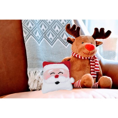 Happy Santa Red and White Hooked 8" x 8" Holiday Pillow