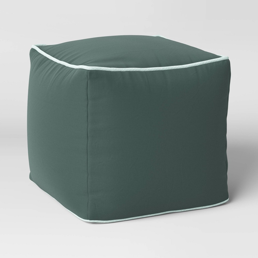 Photos - Other Furniture Color Block with Contrast Piping Pouf Fern Showers/Mindful Mint - Room Ess