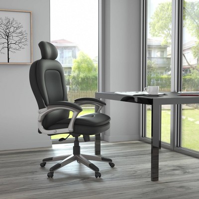 Pewter Finish High-Back Executive Leather Swivel Chair with Pillow Top