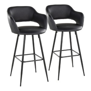 Fixed Faux Leather Contemporary Bar Stool with Low Back and Metal Legs for Home Bar or Kitchen (Set of 2) - 1 of 4