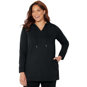 Catherines Women's Plus Size Cloud Knit French Terry Classic Hoodie Tunic - 1 of 4