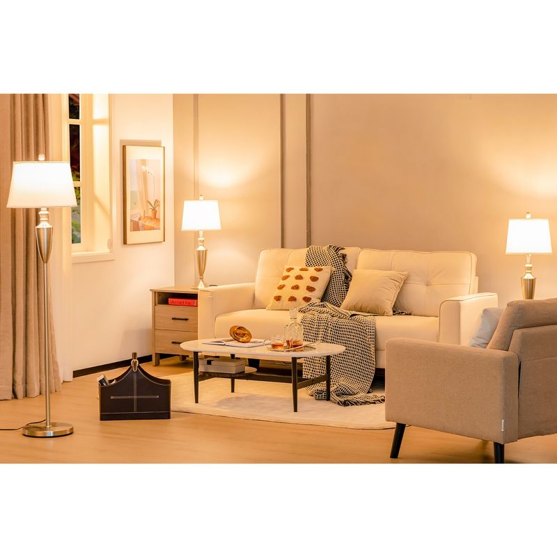 Costway 3 Piece Lamp Set Modern Floor Lamp & 2 Table Lamps Nickel Finish Lamps W/ Base, 4 of 10