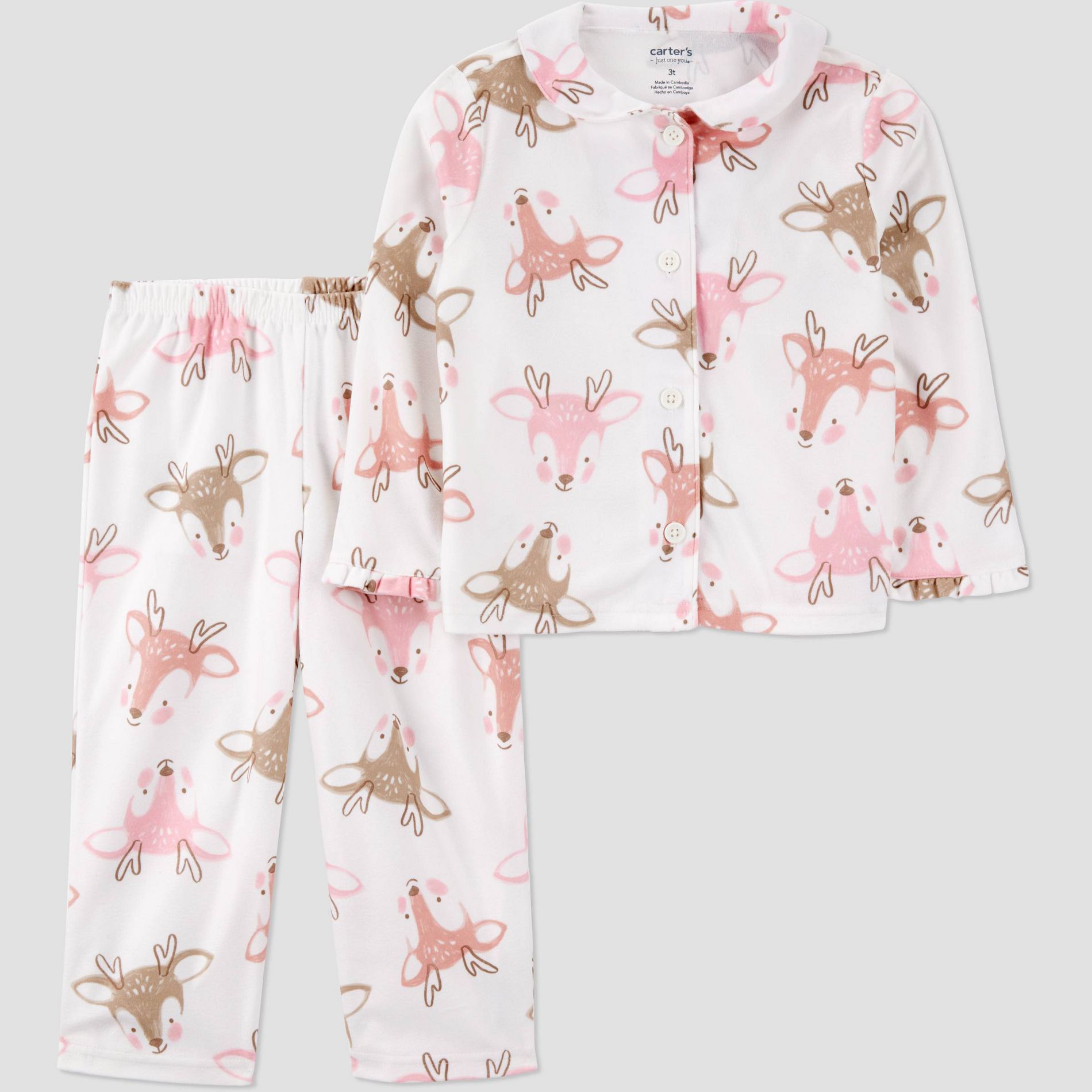 Carter's Just One You® Toddler Girls' 2pc Christmas Reindeer Coat Long Sleeve Pajama Set - Pink/Ivory 2T