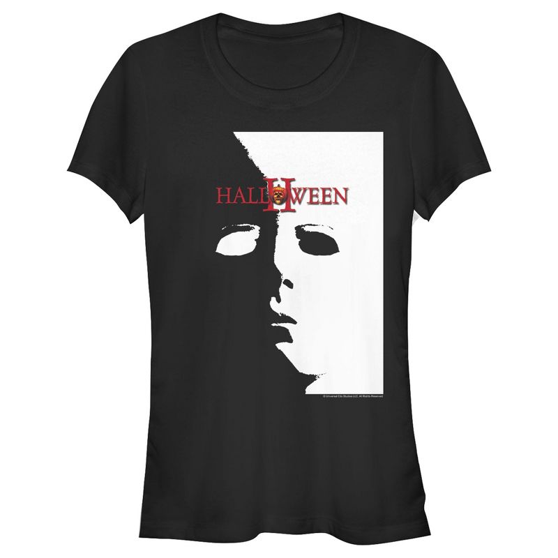 Juniors Womens Halloween II Michael Myers Mask Poster T-Shirt, 1 of 4
