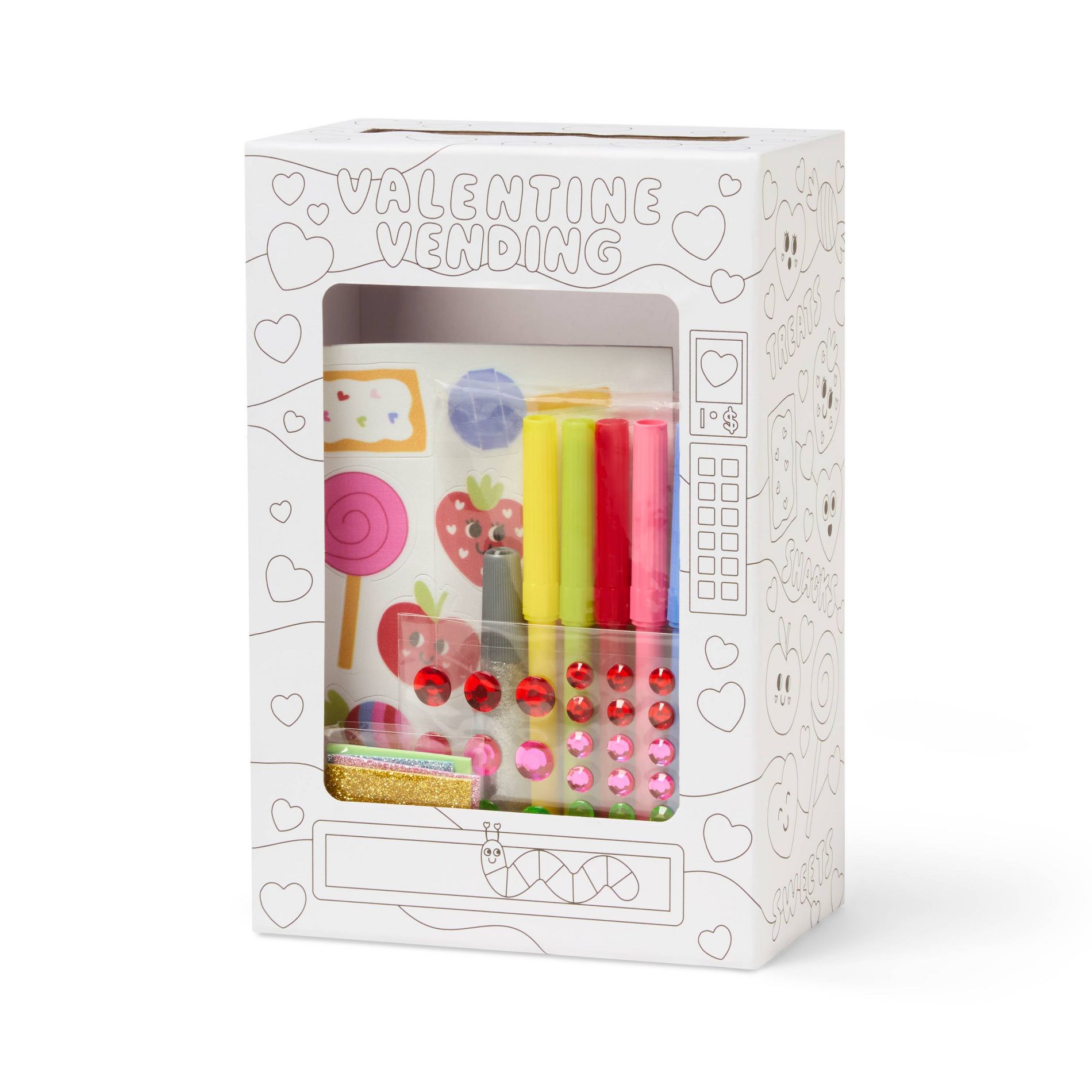 Valentine's Craft Embellished Vending Machine Classroom Exchange Box Coloring Activity Kit - Mondo Llama™