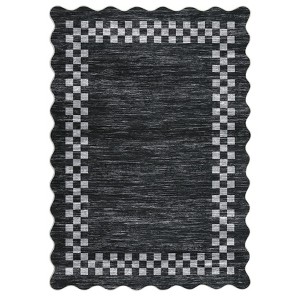 Washable Modern Bordered Grid Rug Non Slip Low Pile Rug Soft Contemporary Throw Floor Cover Foldable Indoor Carpet for Living Room Bedroom - 1 of 4