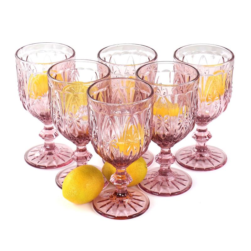 Spice By Tia Mowry 6 Piece 10.8 Ounce Handmade Glass Embossed Goblet in Pink, 1 of 9