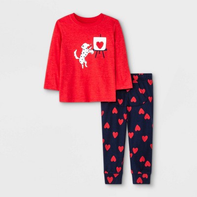 Toddler Boys' 2pc Valentine's Day Painting Pup Graphic Long Sleeve T-Shirt & Fleece Jogger Pants Set - Cat & Jack™ Red/Blue
