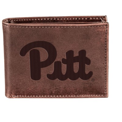 Evergreen NCAA Pitt Panthers Brown Leather Bifold Wallet Officially Licensed with Gift Box