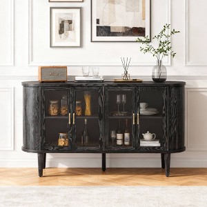 Luxystar Farmhouse Sideboard Cabinet with Storage, Wood Buffet Cabinet with Glass Doors and Adjustable Shelves for Dining and Living Room, Black - 1 of 4