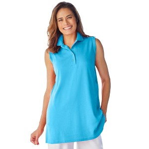 Woman Within Plus Size Sleeveless Polo Tunic - 1 of 4