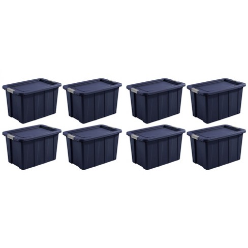 Sterilite Tuff1 30 Gallon Plastic Stackable Basement Garage Attic Storage  Organizer Tote Container Bin With Latching Lid, Dark Indigo Blue (8 Pack) :  Target