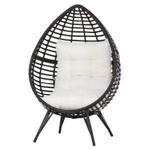 Patio Wicker Egg Chair w/ Soft Cushion,Outdoor / Indoor Patio Chair, PE Plastic Rattan Furniture with Adjustable Height Feet Pads - 1 of 4