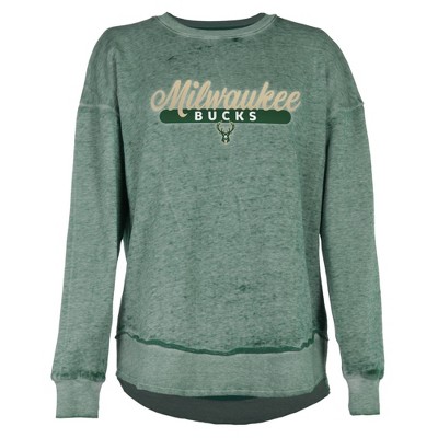 NBA Milwaukee Bucks Women's Burnout Crew Neck Fleece Sweatshirt