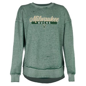 NBA Milwaukee Bucks Women's Burnout Crew Neck Fleece Sweatshirt - 1 of 4