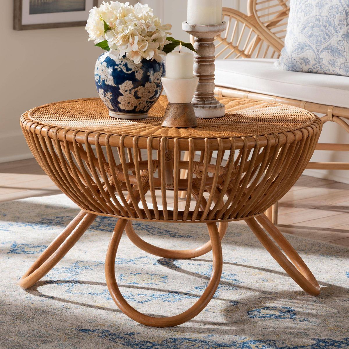 bali & pari Abel Natural Rattan Coffee Table with Splayed Legs Light Honey