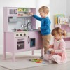 Costway Kids Kitchen Playset Wooden Pretend Play Chef Toy with Microwave & Accessories Pink/White - 2 of 4