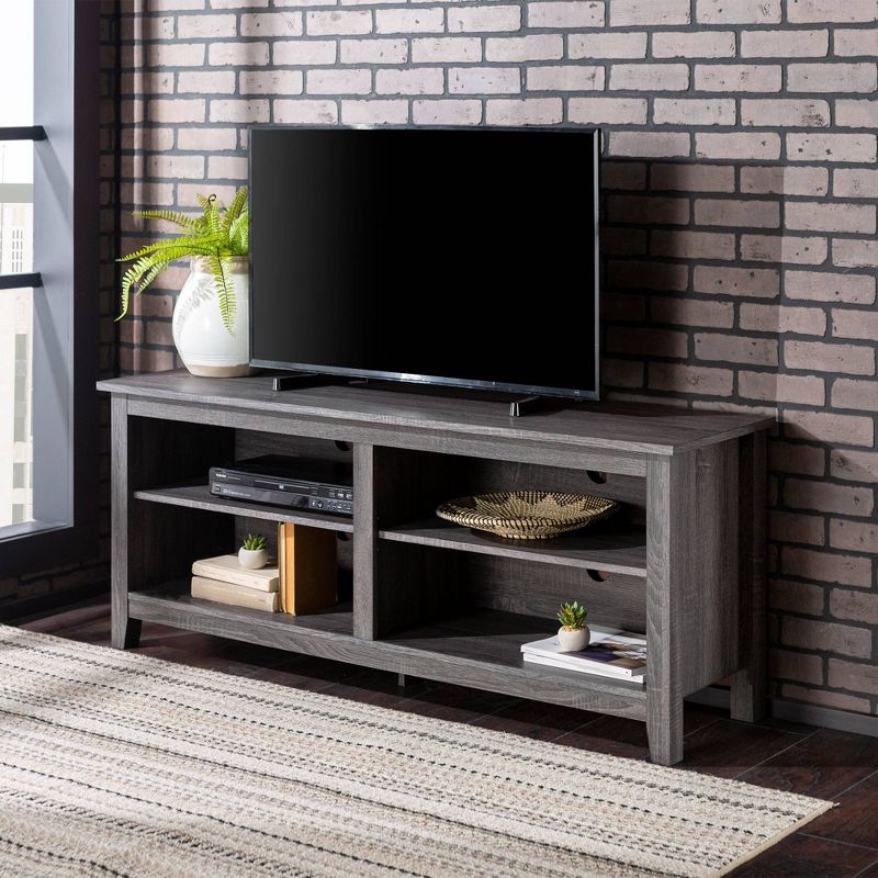 Transitional 4 Cubby Wood Open Storage TV Stand for TVs up to 65"- Saracina Home, 5 of 14