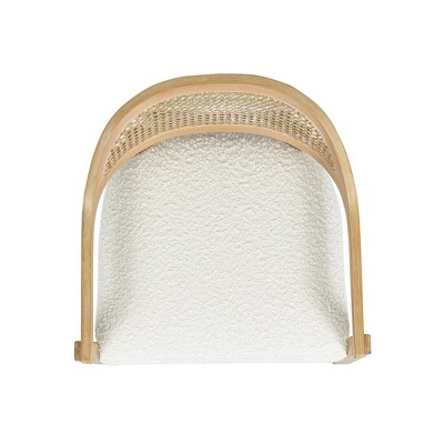 Ivory White Bouclé 26" Cane Back Counter Stool with Oak Frame