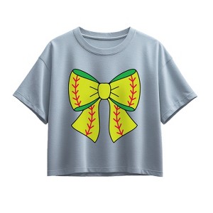 Girls' - Instant Message - Softball Bow Short Sleeve Boxy Graphic T-Shirt - 1 of 3
