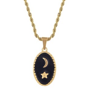 Anna-Kaci Women's Necklace with 18K Gold Plated Pendant Moon and Star Design Adjustable Chain-Black - 1 of 4