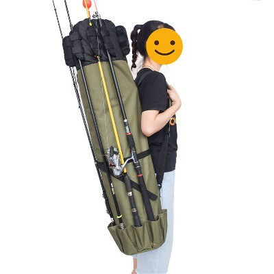 Fishing Pole Bag Waterproof Large-Capacity Multi-rod Storage Pouch Fishing Tackle Organizer Carrying Bag, Army Green