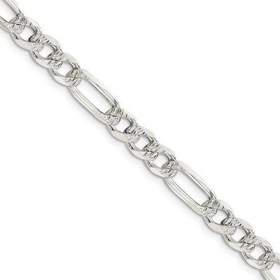 Black Bow Jewelry Men's 7mm, Sterling Silver, Pave Flat Figaro Chain Necklace