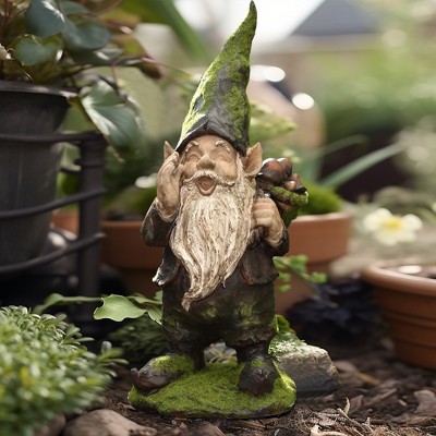 Whimsical Green and Brown Resin Garden Gnome Statue