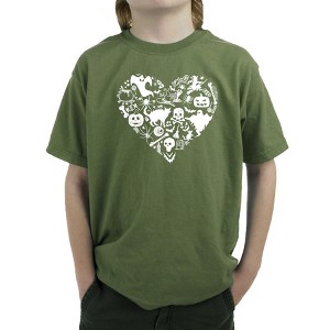 LA Pop Art Halloween Heart - Boy's Word Art T-Shirt Military Medium - 1 of 4
