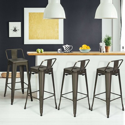 Gunmetal Industrial High Back Metal Bar Stools, Set of 4
