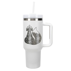 Elanze Designs 40 Ounce Travel Tumbler With Straw and Lid Stainless Steel Double Wall Insulated Sly Stunning Forest Fox White - 1 of 4