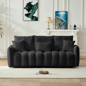 MAYEERTY 78 inch Premium Teddy Fabric Sofa with 3 Back Pillows and 3 Back Cushions Solid Wood Frame 3 Seat Sofa with Oversized Upholstered Chair - 1 of 4